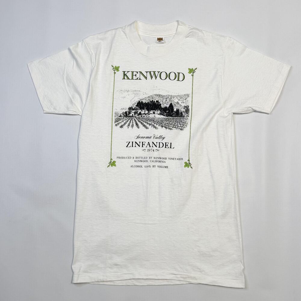 Vintage Hanes Shirt Mens Medium White Kenwood Zinfandel Sonoma Valley Tee 70s